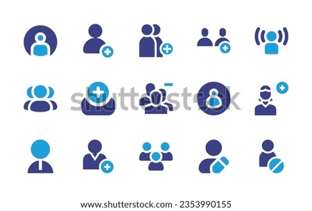 User icon set. Duotone color. Vector illustration. Containing user, add user, users, search, group users, remove, edit profile, block user.