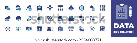 Data icon collection. Duotone color. Vector and transparent illustration. Containing cloud, database, analysis, cloud, distributed, structure, data security, server, storage, and more.