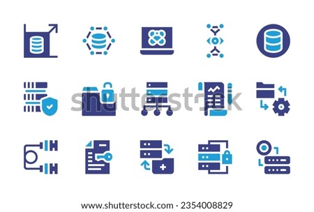 Data icon set. Duotone color. Vector illustration. Containing large, science, visualization, server, protection, folder, transfer, data, usb cable, documents, transfer data.