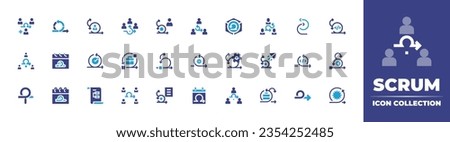 Scrum icon collection. Duotone color. Vector and transparent illustration. Containing agile, scrum, agile team, product, iteration, sprint, search, calendar, planning, team, and more.