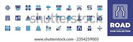 Road icon collection. Duotone color. Vector and transparent illustration. Containing road, highway, choice, sign, highway sign, road sign, diversion, destination, toll, future, car rental, and more.