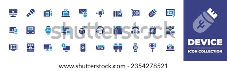 Device icon collection. Duotone color. Vector and transparent illustration. Containing smartwatch, network, responsive, smart tv, keyboard and mouse, multiple sensor, printer, headset, block, and more