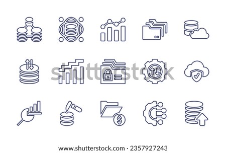 Data line icon set. Editable stroke. Vector illustration. Containing analytics, folder, database, data,  science, artificial intelligence, cloud computing, export, server, data analysis.