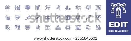 Edit line icon collection. Editable stroke. Vector illustration. Containing image, edit, settings, movie, video editor, write, dodge, photo editing, text, clip editing, edit map, code, photo