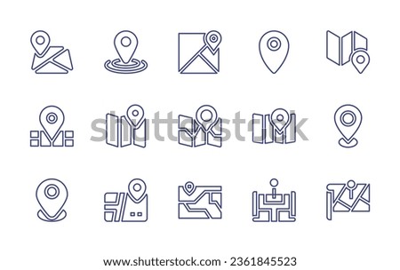 Map line icon set. Editable stroke. Vector illustration. Containing map, location, google maps, pin, street map, map pointer.