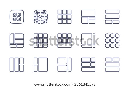 Grid line icon set. Editable stroke. Vector illustration. Containing grid, layout, sections, virtual reality, apps, dial pad, left, list, content.