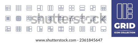 Grid line icon collection. Editable stroke. Vector illustration. Containing grid, blocks, design, layout, top view, grid lines, menu, bottom, listing, virtual reality, apps.