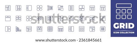 Grid line icon collection. Editable stroke. Vector illustration. Containing grid, table, layout, menu, page layout, right, apps, sitemap, horizontal bars, blocking, list, top, body, bar, slider.