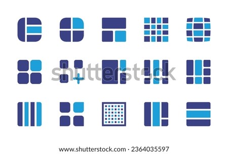 Grid icon set. Duotone color. Vector illustration. Containing grid, bars, bottom alignment, category, layout.