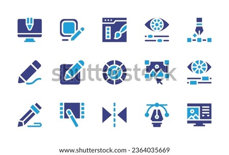 Edit icon set. Duotone color. Vector illustration. Containing edit, web design, color adjustment, color palette, graphic, add, pencil, film, reflection, vector graphic, computer.