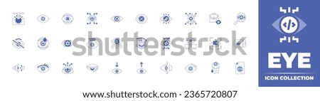 Eye icon collection. Duotone style line stroke and bold. Vector illustration. Containing eyes, red eyes, red eye, drop, scanner, eye, bionic, twiggy, visibility, briefcase, monitoring.