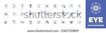 Eye icon collection. Duotone style line stroke and bold. Vector illustration. Containing hyperopia, computer, blind, vision, retina, hamsa, love, view, mascara, no touch, folder, star of david, cry.