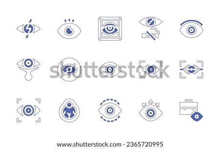 Eye icon set. Duotone style line stroke and bold. Vector illustration. Containing red eyes, eye, vision, visible, hide, view, eyeball, show, briefcase.