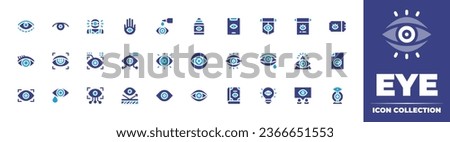 Eye icon collection. Duotone color. Vector illustration. Containing hamsa, eye, visionary, reflective, scan, scanner, dropper, contour, eyes, red eyes, scroll, ticket, illuminati.