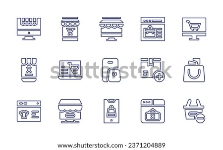Ecommerce line icon set. Editable stroke. Vector illustration. Containing ecommerce, box, shopping bag, close, online shopping, online shop, minus.