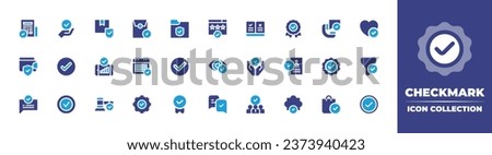 Checkmark icon collection. Duotone color. Vector illustration. Containing success, compliant, correct, protection, done, staff, check, call, calendar, verified, gear, shopping bag, box, badge.