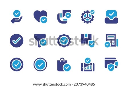 Checkmark icon set. Duotone color. Vector illustration. Containing success, correct, done, call, verified, shopping bag, update, box, newspaper, good signal, wallet, heart, check, checklist.