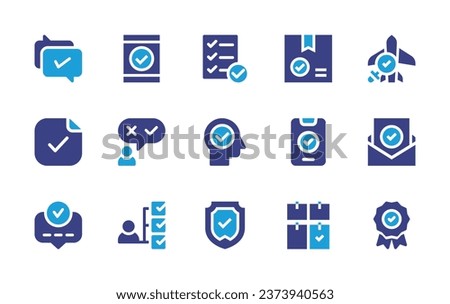 Checkmark icon set. Duotone color. Vector illustration. Containing approve, correct, candidate, accept, analysis, list, head, sticky note, secure, check list, smartphone, success, validation, delivery