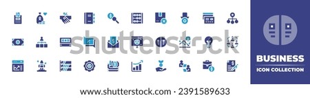 Business icon collection. Duotone color. Vector illustration. Containing agenda, conversation, role, entrepeneur, credit card, money, card, cancelled, envelope, bulb, analytics, notes, suitcase, pie.