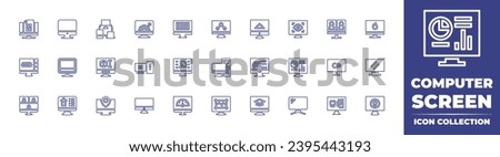 Computer screen line icon collection. Editable stroke. Vector illustration. Containing cms, monitoring, computer, dashboard, tv, computer desktop, tv screen, devices, restaurant, d design, check.