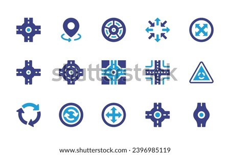 Roundabout icon set. Duotone color. Vector illustration. Containing roundabout, four arrows, turn around, road, all directions.