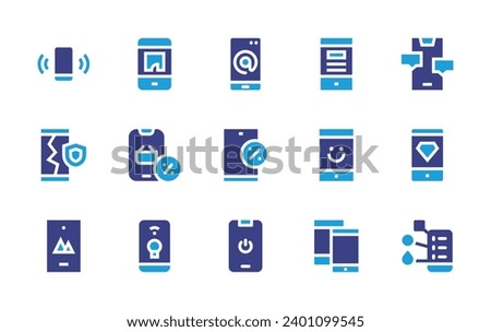 Smartphone icon set. Duotone color. Vector illustration. Containing smartphone, mobile phone, mobile, email, discount, turn off.
