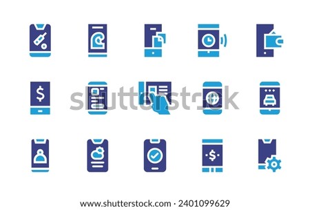 Smartphone icon set. Duotone color. Vector illustration. Containing mobile app, mobile phone, smartphone, mobile banking, document, ipad, phone.