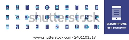 Smartphone icon collection. Duotone color. Vector and transparent illustration. Containing smartphone, no smartphones, mobile payment, mobile, phone, navigation, online shop, selfie stick, tetris.