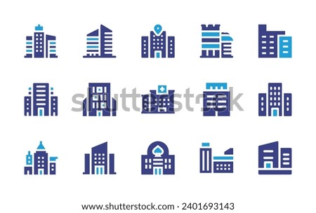 Building icon set. Duotone color. Vector illustration. Containing building, hospital, furniture, buildings, casino, office, company, architecture.