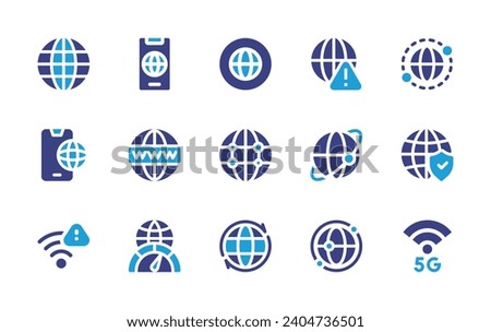 Internet icon set. Duotone color. Vector illustration. Containing internet, www, localization, no internet, internet security, world wide web, wifi, global, high speed, globalization.