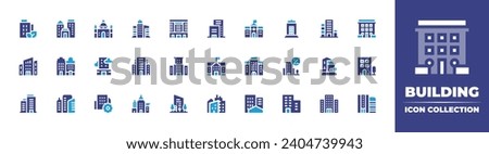 Building icon collection. Duotone color. Vector and transparent illustration. Containing city, company, building, school, office building, buildings, green city, architecture, hotel.