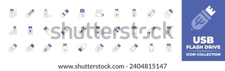 USB flash drive icon collection. Duotone color. Vector and transparent illustration. Containing flash, usb flash drive, usb, flash disk, modem, computer, open drive, pen drive.