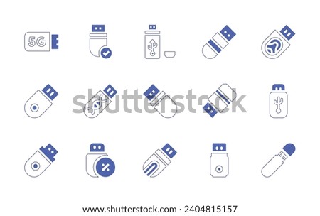 USB flash drive icon set. Duotone color. Vector illustration. Containing flash drive, usb flash drive, stick, usb, open drive, flashdisk.