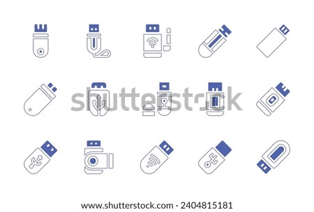 USB flash drive icon set. Duotone color. Vector illustration. Containing usb, usb flash drive, flash drive, drive, cable, usb modem.