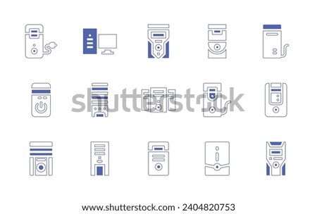 CPU icon set. Duotone color. Vector illustration. Containing cpu, computer, personal computer, pc, pc tower, tower, data storage, case, desktop.