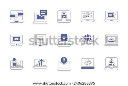 Laptop icon set. Duotone color. Vector illustration. Containing coding, laptop, lock, electronic vote, question, cyber crime, international recruitment.