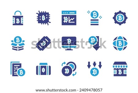 Bitcoin icon set. Duotone color. Vector illustration. Containing exchange, bitcoin, computer, security, settings, box, network, document, store.