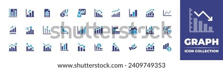 Graph icon collection. Duotone color. Vector and transparent illustration. Containing trend, chart, statistic, bar graph, market, decline, graph, bar chart, line graph, decrease, loss, growth, graphs.