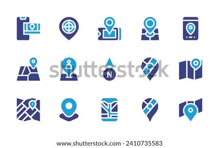 GPS icon set. Duotone color. Vector illustration. Containing location, pin, gps, target, map, north, google maps, street map, navigator.