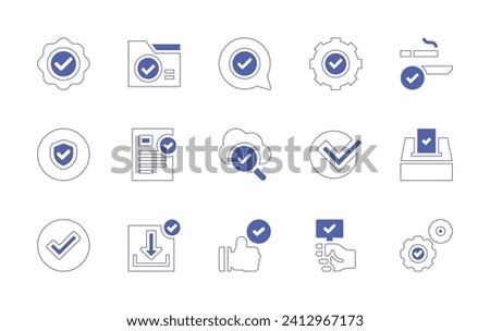 Checkmark icon set. Duotone style line stroke and bold. Vector illustration. Containing verify, security, checklist, verified, searching, accept, folder, mark, check, download, auction, smoking area.