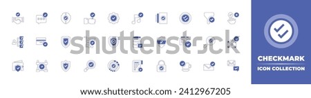 Checkmark icon collection. Duotone style line stroke and bold. Vector illustration. Containing security, version, shield, safety, deal, checked, filter, padlock, checklist, verification, search.
