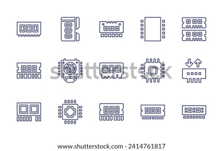 Ram memory line icon set. Editable stroke. Vector illustration. Containing ram, chip, virtual reality, cooler, cpu, processor.