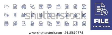 File line icon collection. Editable stroke. Vector illustration. Containing folder, replace, copy, obj, pdf, files, upload, add, video, image, file, audio, ppt file.