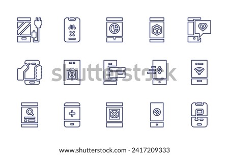 Smartphone line icon set. Editable stroke. Vector illustration. Containing smartphone, mobile, cancelled, camera, phone, d, bank, no phone.