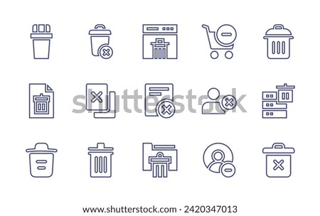 Delete line icon set. Editable stroke. Vector illustration. Containing trash, trash bin, trash can, delete, remove cart, user, delete document, unfollow, folder.