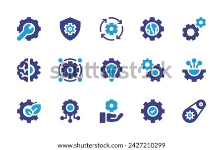 Gear icon set. Duotone color. Vector illustration. Containing settings, recovery, gear, idea, technology, shield, setting, easy installation, technical support.