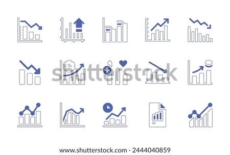 Graph icon set. Duotone style line stroke and bold. Vector illustration. Containing chart, decreasing, bar chart, time to market, ipo, statistics, graph, line graph, bar graph.