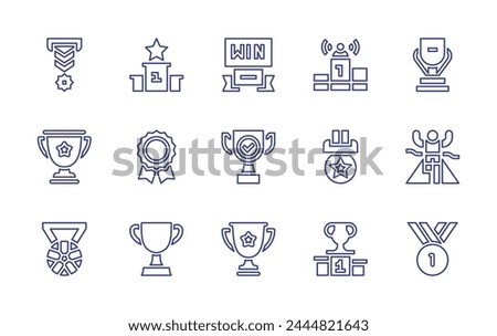 Winner line icon set. Editable stroke. Vector illustration. Containing medal, trophy, win, gold medal, success, cup, winner, podium.