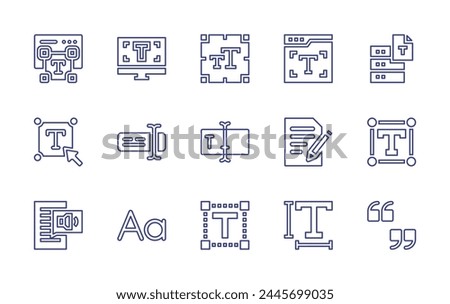 Text line icon set. Editable stroke. Vector illustration. Containing text box, editor, text to speech, text, font size, size, typography, quotation marks, edit.