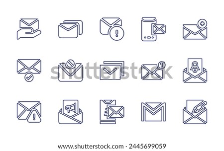 Mail line icon set. Editable stroke. Vector illustration. Containing mails, new email, gmail, message, email, newsletter, mail, error message, email blocker.